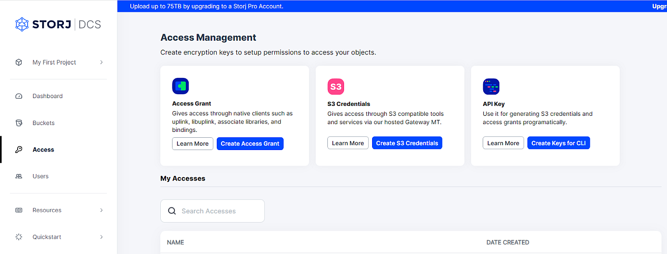 StorjAccessManagementScreen