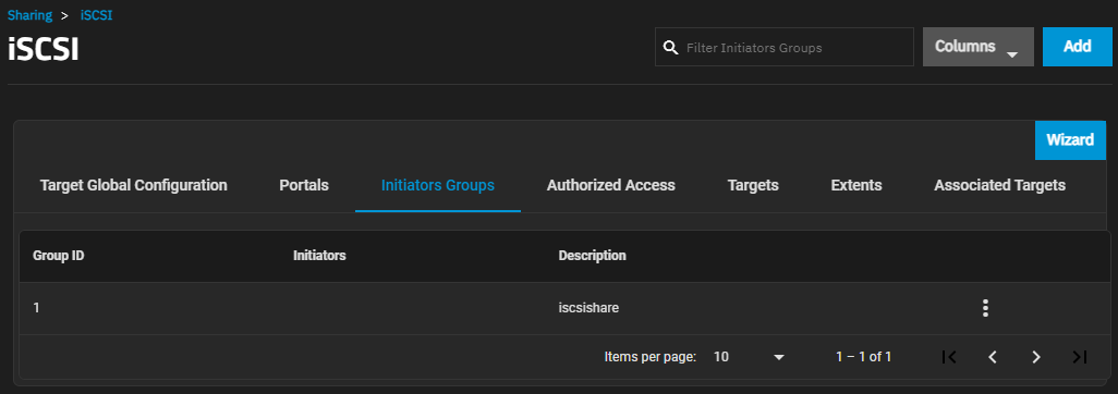 SharingiSCSIInitiatorsGroupsScreen