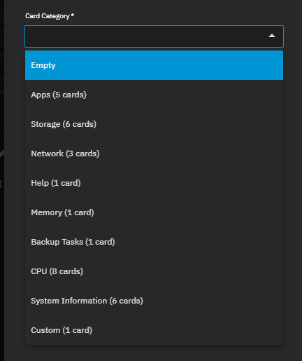 Card Category Dropdown List Card Category Dropdown List