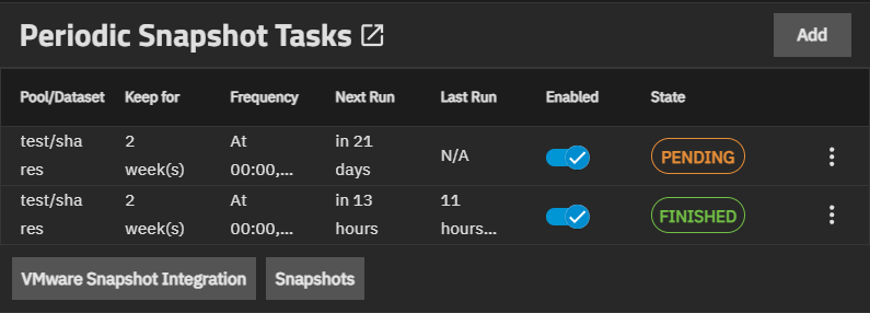 Periodic Snapshot Task Widget with Tasks