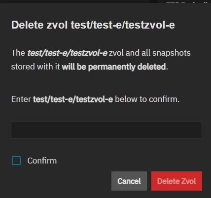 Delete Zvol Delete Zvol
