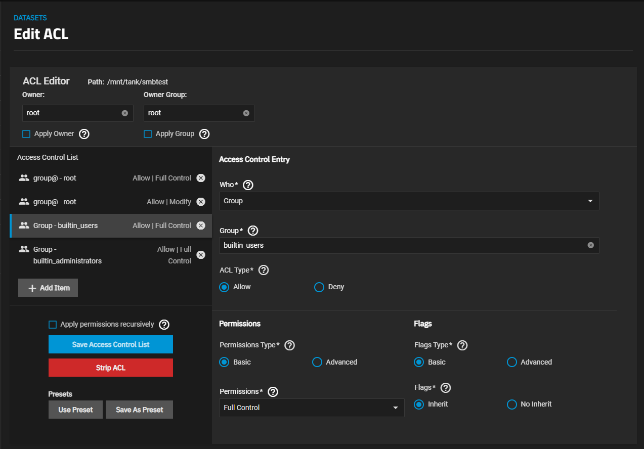 Edit ACL Permissions Edit ACL Permissions