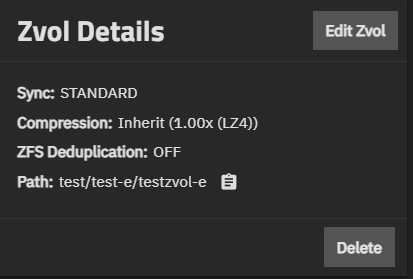 Zvol Details Widget Zvol Details Widget