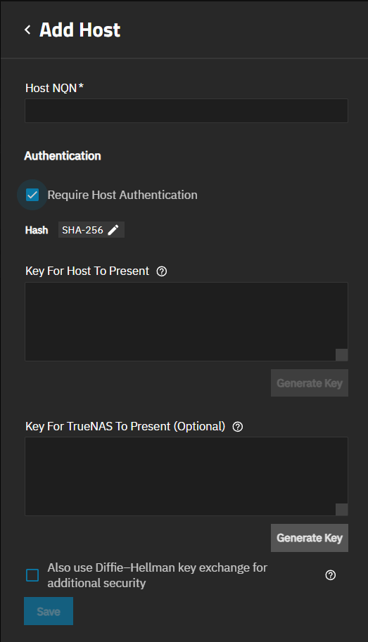 Add Host Screen Require Authentication Add Host Screen Require Authentication