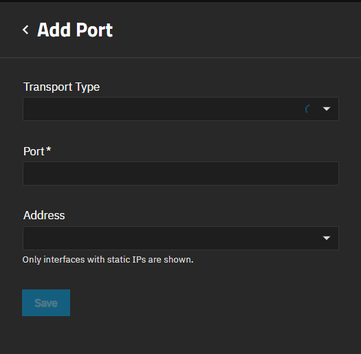 Add Port Screen Add Port Screen