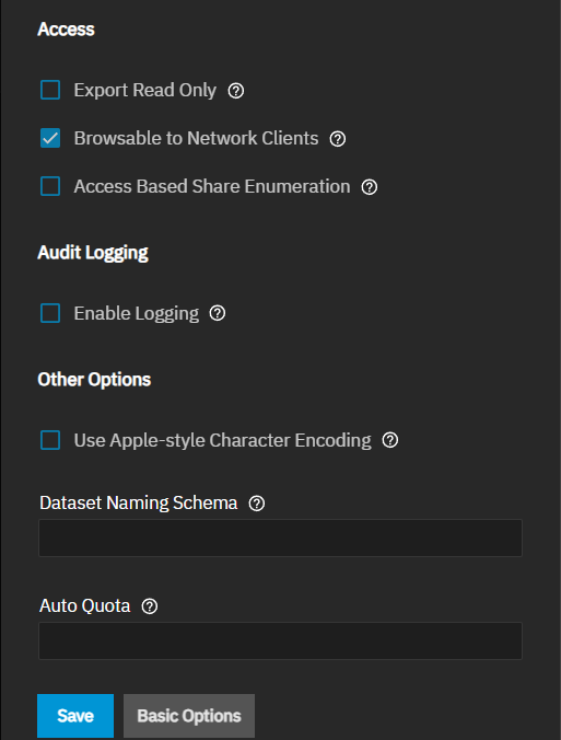 Add Share Advanced Options Add Share Advanced Options