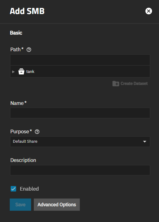 Add SMB Basic Options Add SMB Basic Options