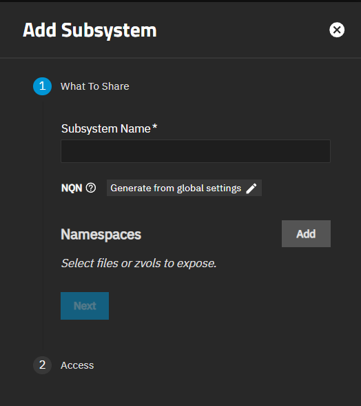 Add Subsystem What to Share Screen Add Subsystem What to Share Screen