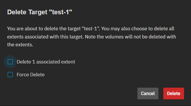 iSCSI Target Delete Dialog iSCSI Target Delete Dialog