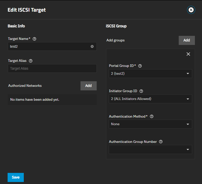 Edit iSCSI Target Screen Edit iSCSI Target Screen