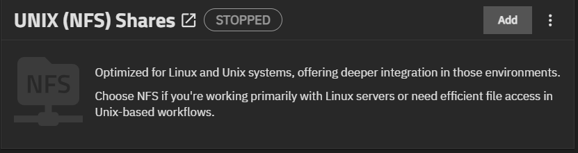 Unix (NFS) Share Widget Unix (NFS) Share Widget