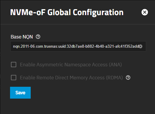 NVMe-oF Global Configuration Screen NVMe-oF Global Configuration Screen