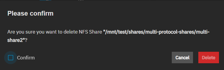 Sharing NFS Delete Sharing NFS Delete