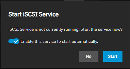 Start iSCSI Service Dialog Start iSCSI Service Dialog