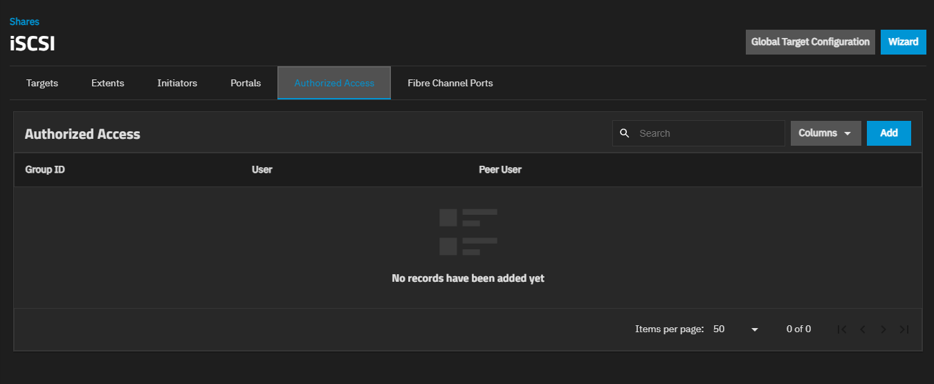 iSCSI Authorized Access Screen - Fibre Channel iSCSI Authorized Access Screen - Fibre Channel