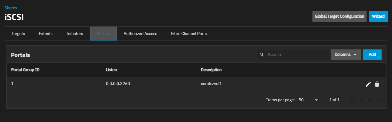 iSCSI Portals Screen - Fibre Channel iSCSI Portals Screen - Fibre Channel