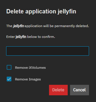 Delete Application Dialog Delete Application Dialog