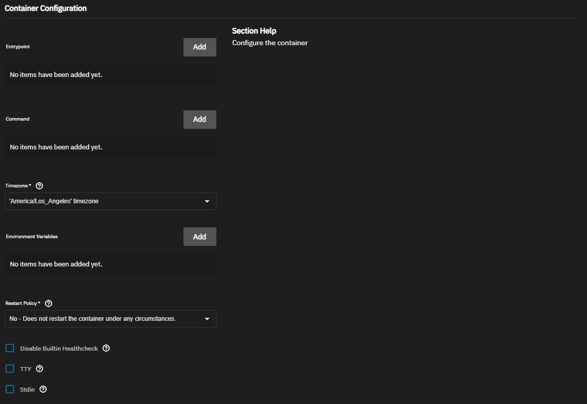 Container Configuration Settings Container Configuration Settings