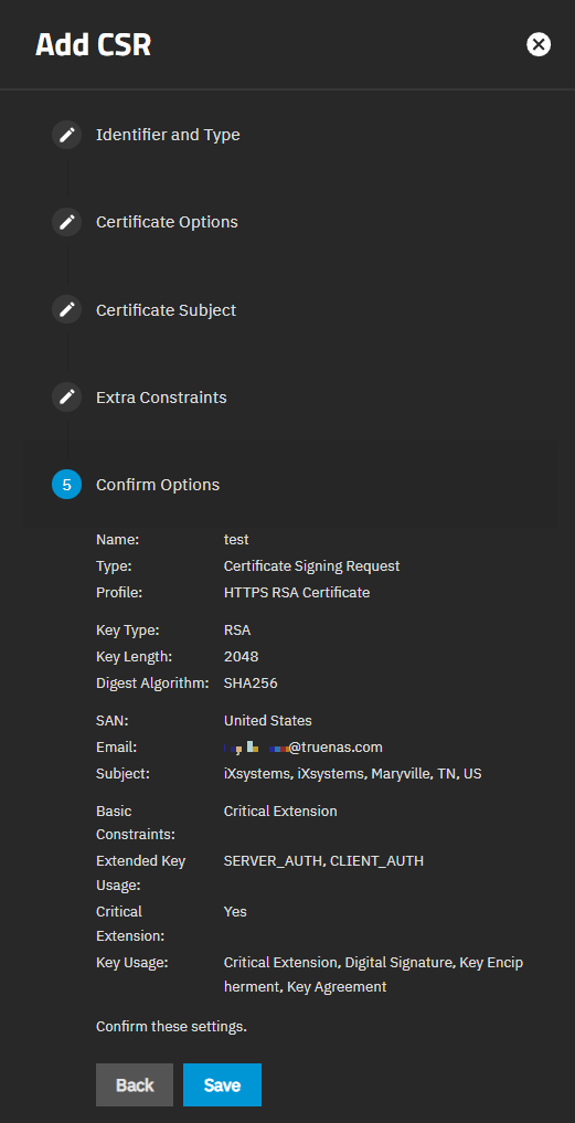 Add CSR Confirm Options Add CSR Confirm Options
