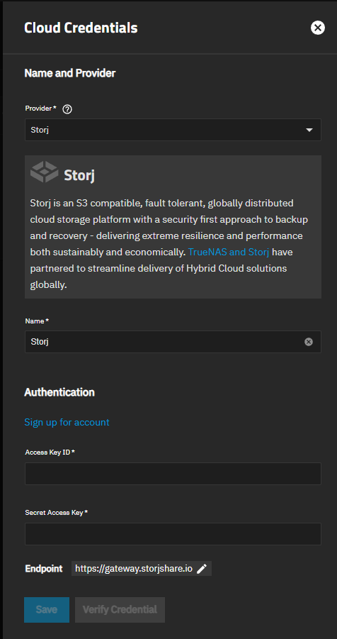 Cloud Credentials Storj iX Cloud Credentials Storj iX