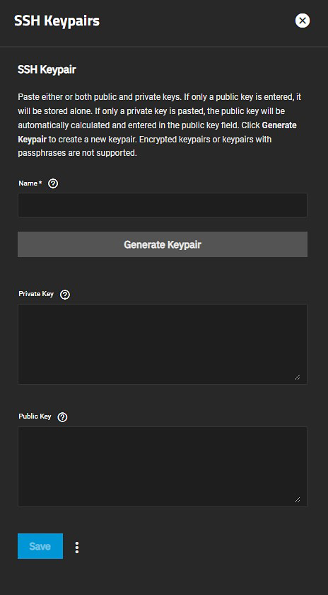 SSH Keypairs Form SSH Keypairs Form
