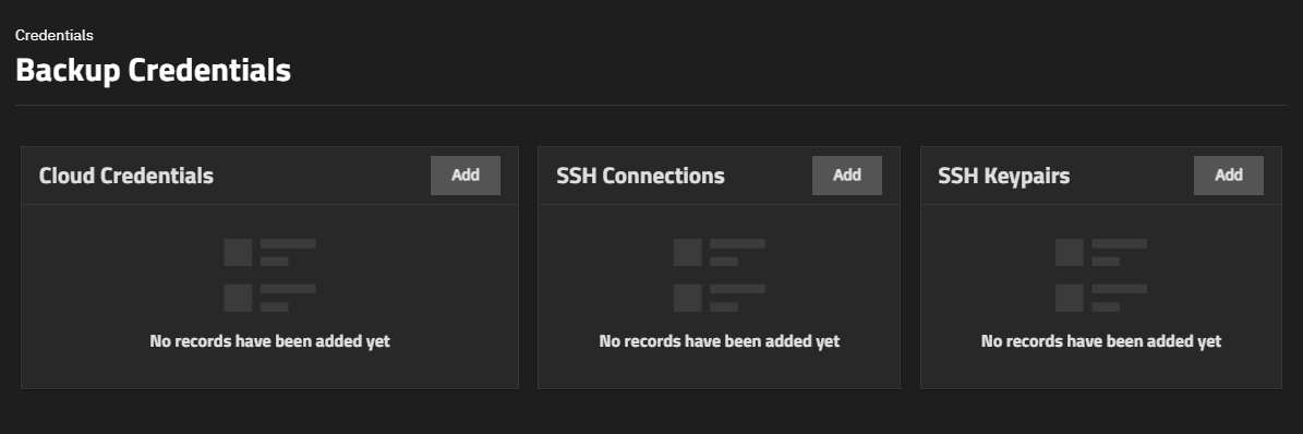 Backup Credentials Screen Backup Credentials Screen