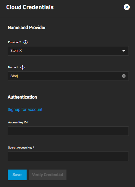 Cloud Credentials Configuration Screen Cloud Credentials Configuration Screen