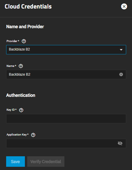 BackBlaze B2 Authentication Settings BackBlaze B2 Authentication Settings