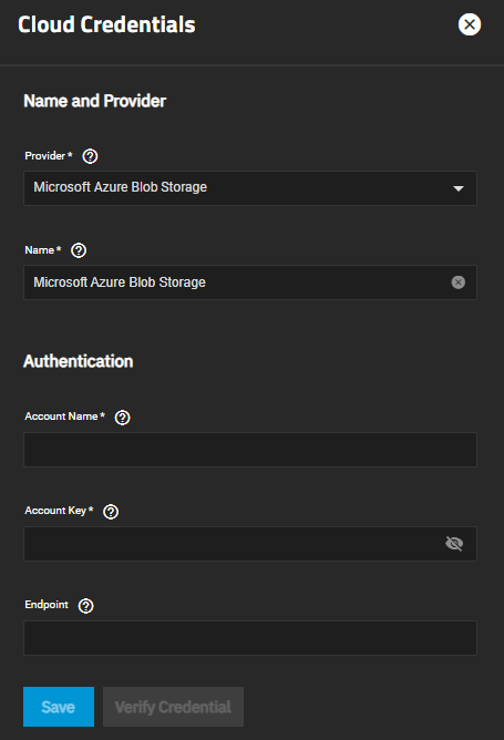 Microsoft Azure Blob Storage Authentication CloudCredentialsMSAzureBlogStorageAuth