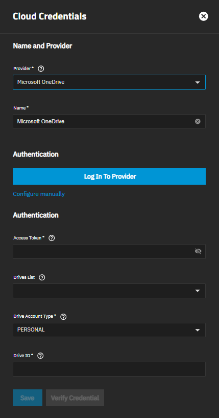 Microsoft OneDrive Cloud Credentials Microsoft OneDrive Cloud Credentials