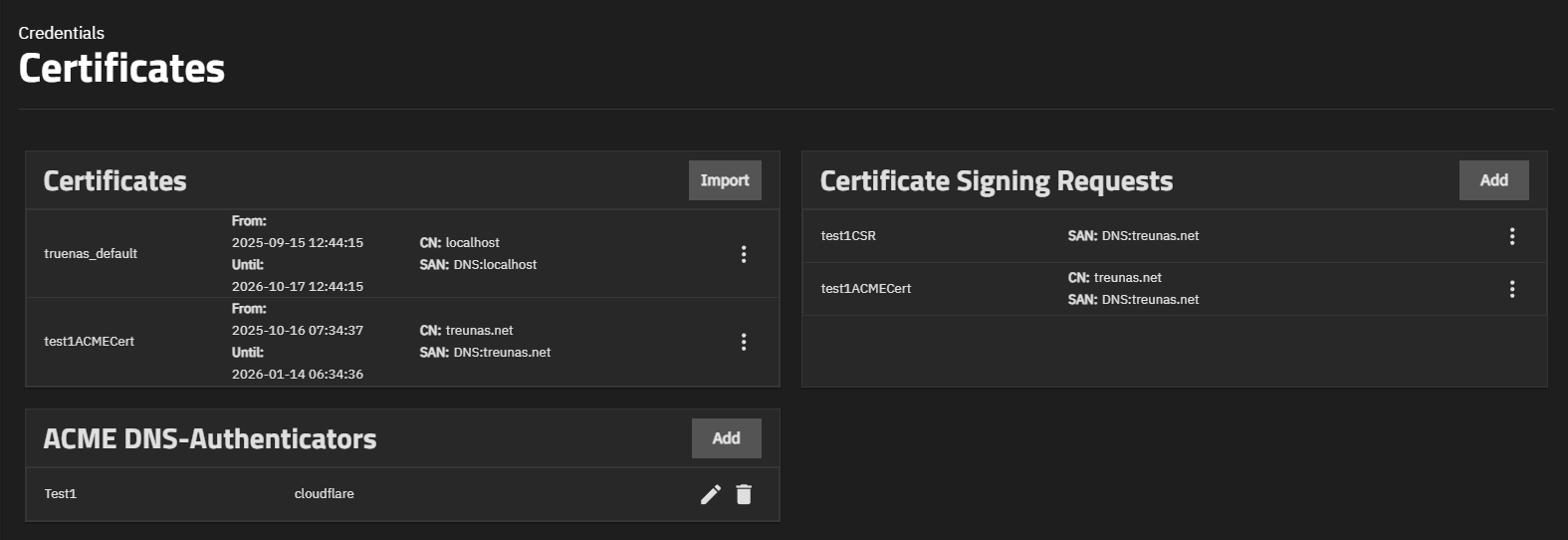 Credentials Certificates Screen Credentials Certificates Screen