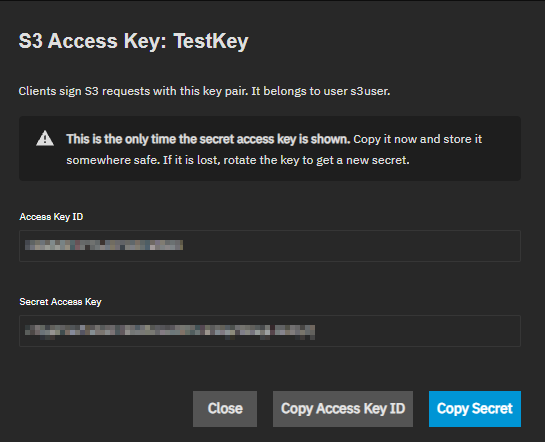 S3 Access Key Dialog S3 Access Key Dialog