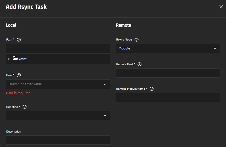 Rsync Task Local and Remote Module Settings Rsync Task Local and Remote Module Settings