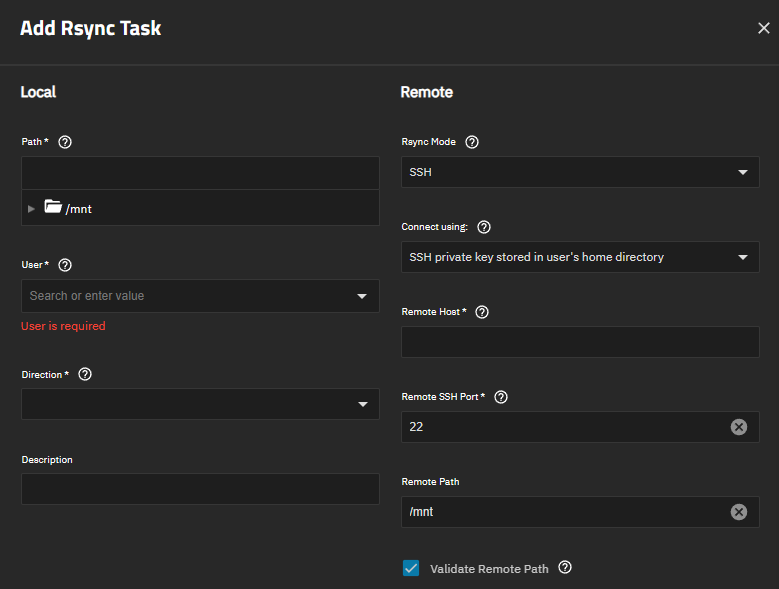 Rsync Task Local and Remote SSH Settings Rsync Task Local and Remote SSH Settings