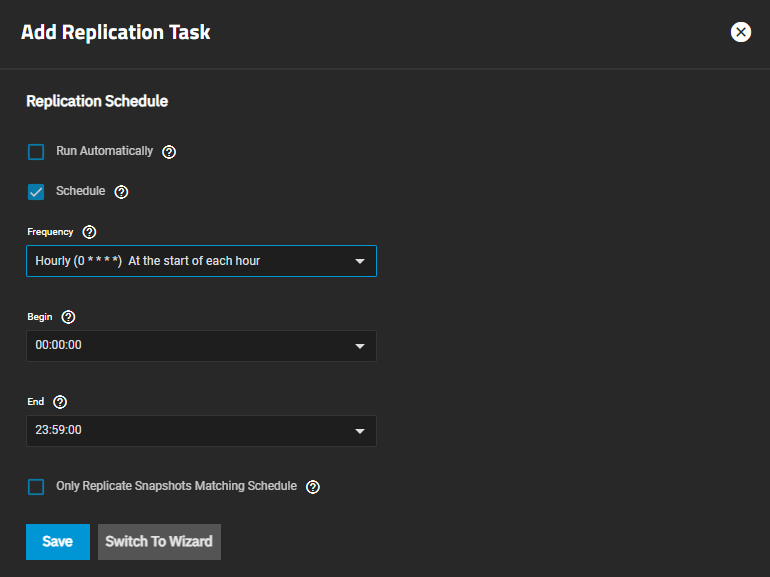 Advanced Add Replication Task Schedule Advanced Add Replication Task Schedule