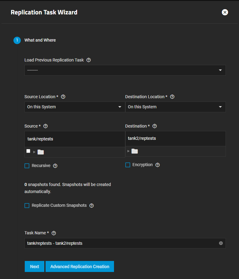 New Local Replication Task New Local Replication Task
