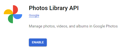 Enable Photos Library API Enable Photos Library API