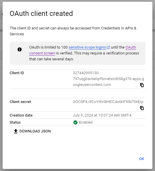 Copy Client ID and Secret Copy Client ID and Secret
