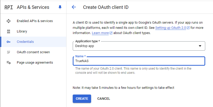 Create OAuth Client ID Create OAuth Client ID