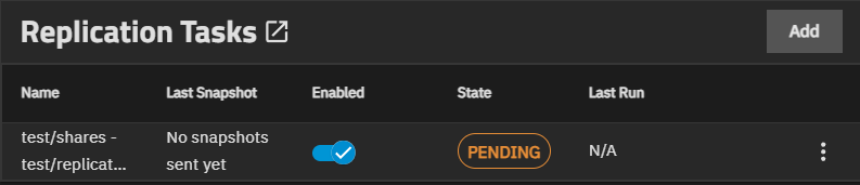 Replication Task Widget with Tasks