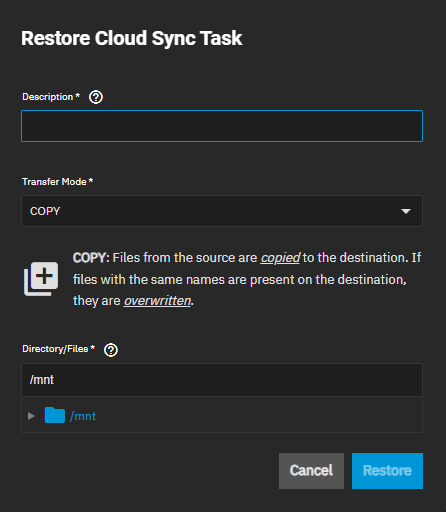 Cloud Sync Restore Cloud Sync Restore