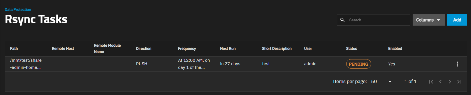 Rsync Tasks Screen Rsync Tasks Screen