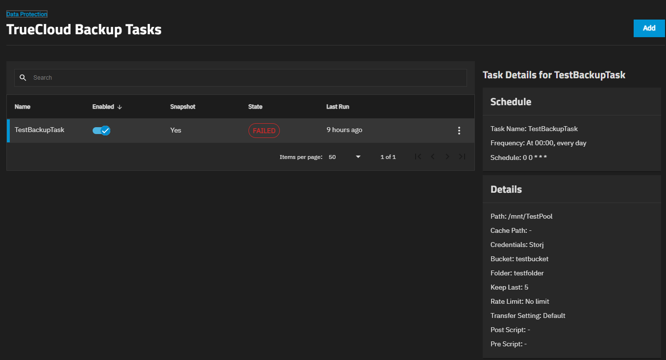 TrueCloud Backup Tasks Screen TrueCloud Backup Tasks Screen