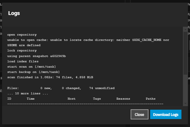TrueCloud Logs Dialog TrueCloud Logs Dialog