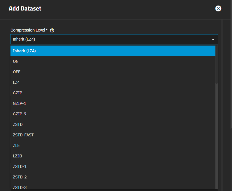 Add Dataset Compression Level Options Add Dataset Compression Level Options
