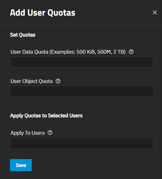 Add User Quotas Add User Quotas