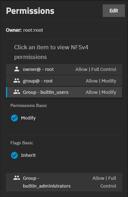 Permissions Card NFSv4 Selectable Options Permissions Card NFSv4 Selectable Options