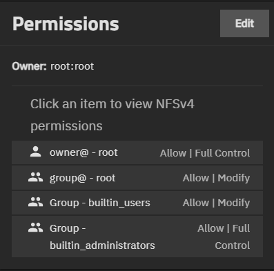 Permissions Card NFSv4 ACL Permissions Card NFSv4 ACL