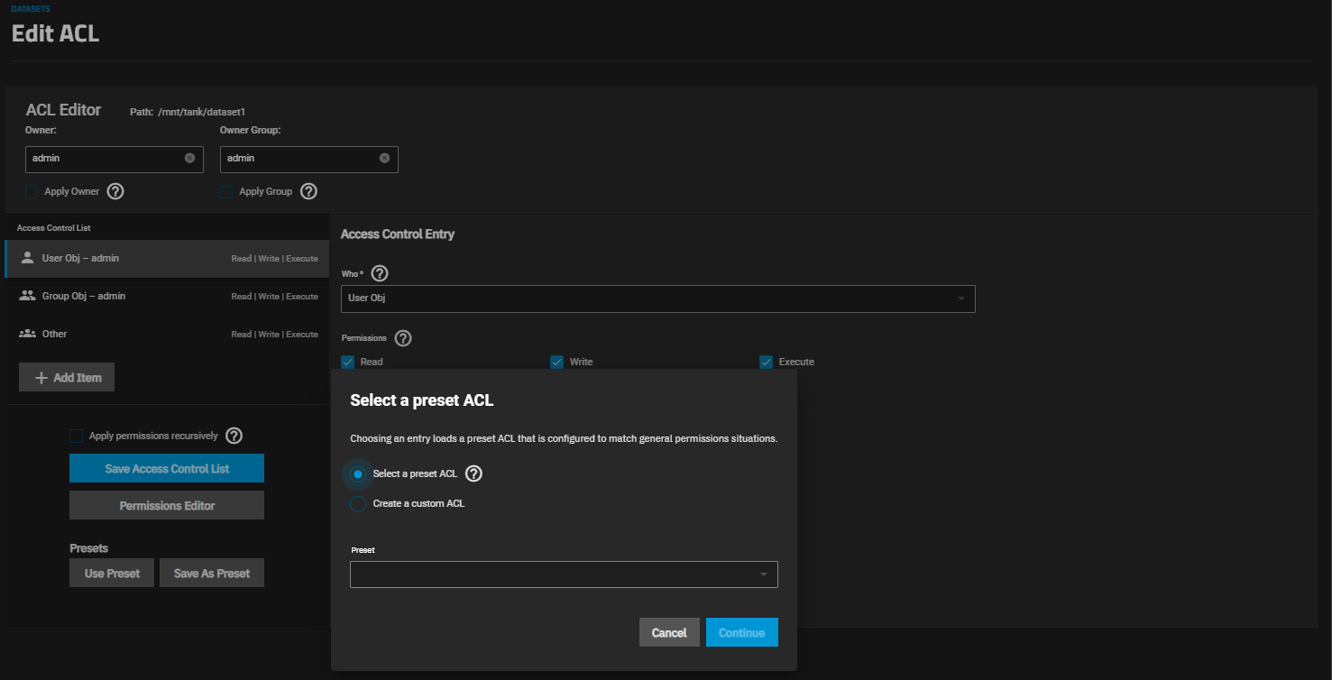 POSIX Select a Preset ACL POSIX Select a Preset ACL
