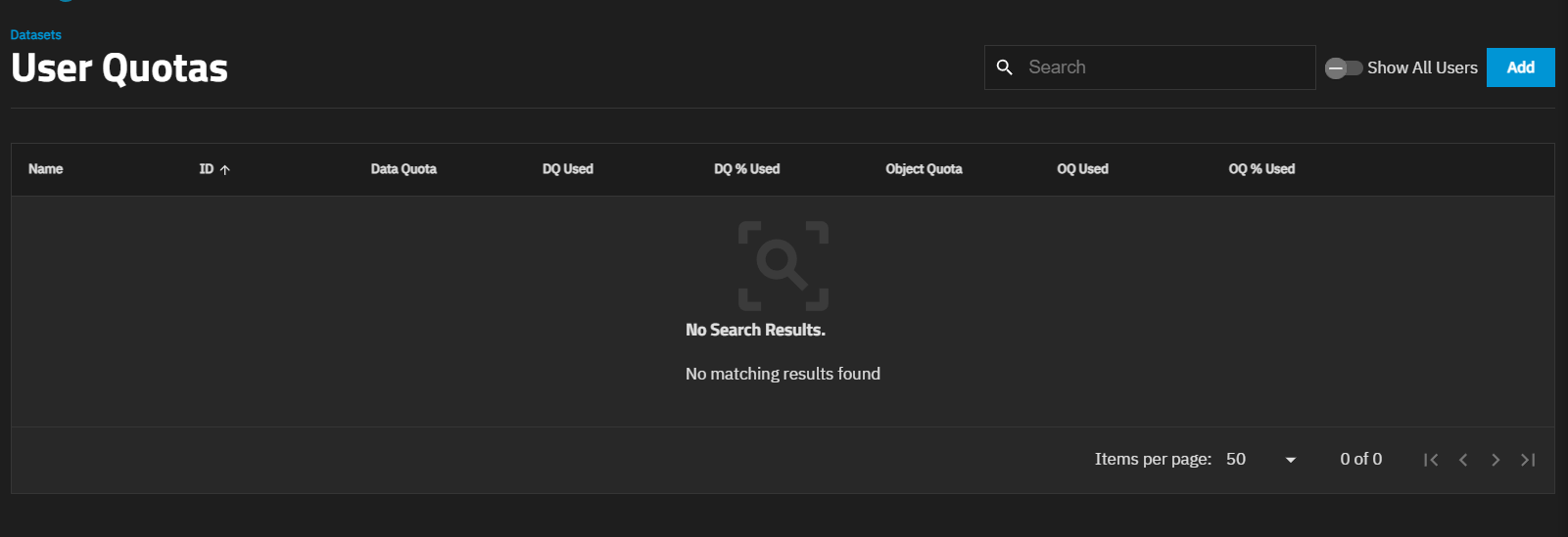 User Quotas Screen Without Quotas User Quotas Screen Without Quotas